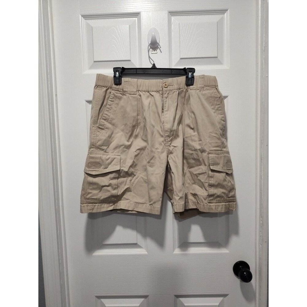 Tommy Bahama RELAX Khaki Tan Stretch Waist‎ 7" Cargo Cotton Shorts Men's Large